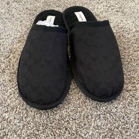 New Mens Coach Black Signature Canvas Slippers - Picture 6 of 6